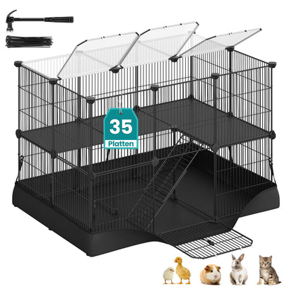 2-Tier Small Animal Playpen Cage with Waterproof Mat 35 Panels 93 x 63 x 61.5 cm Ink Black