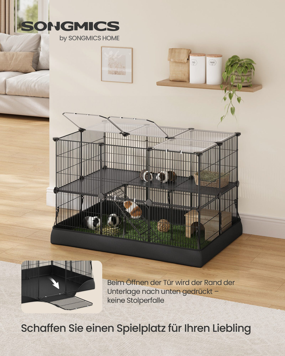 2-Tier Small Animal Playpen Cage with Waterproof Mat 35 Panels 93 x 63 x 61.5 cm Ink Black