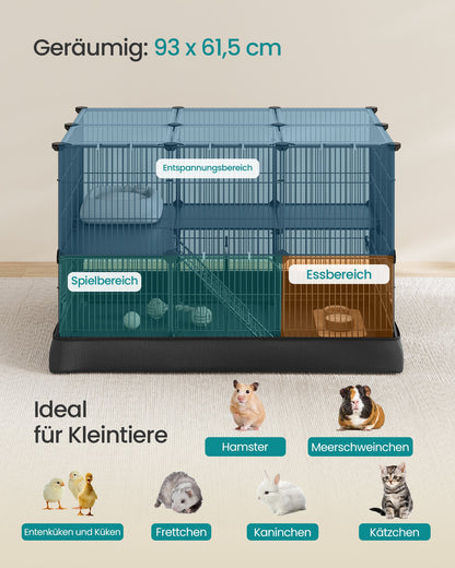 2-Tier Small Animal Playpen Cage with Waterproof Mat 35 Panels 93 x 63 x 61.5 cm Ink Black