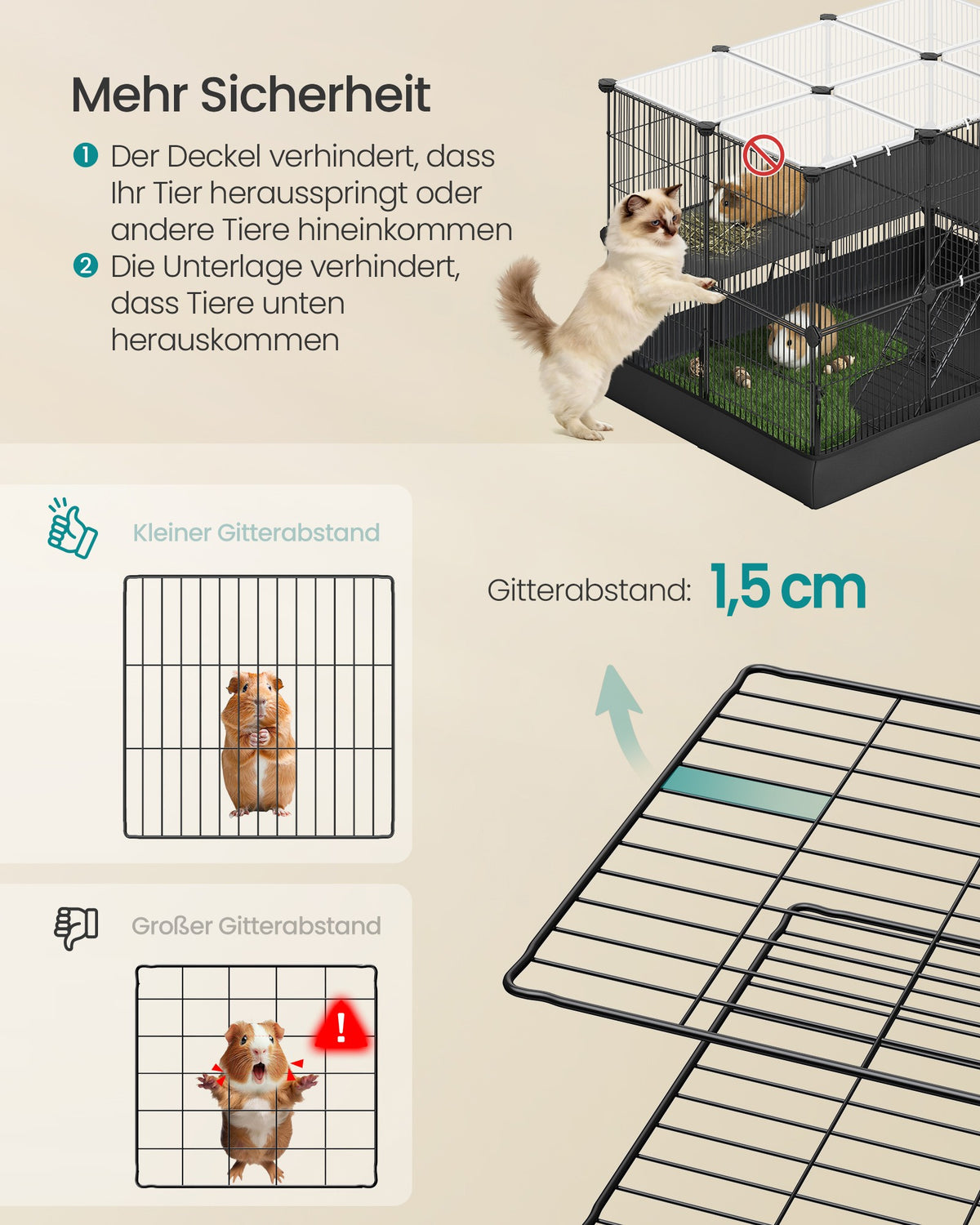 2-Tier Small Animal Playpen Cage with Waterproof Mat 35 Panels 93 x 63 x 61.5 cm Ink Black