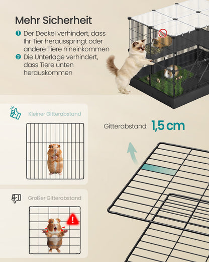 2-Tier Small Animal Playpen Cage with Waterproof Mat 35 Panels 93 x 63 x 61.5 cm Ink Black