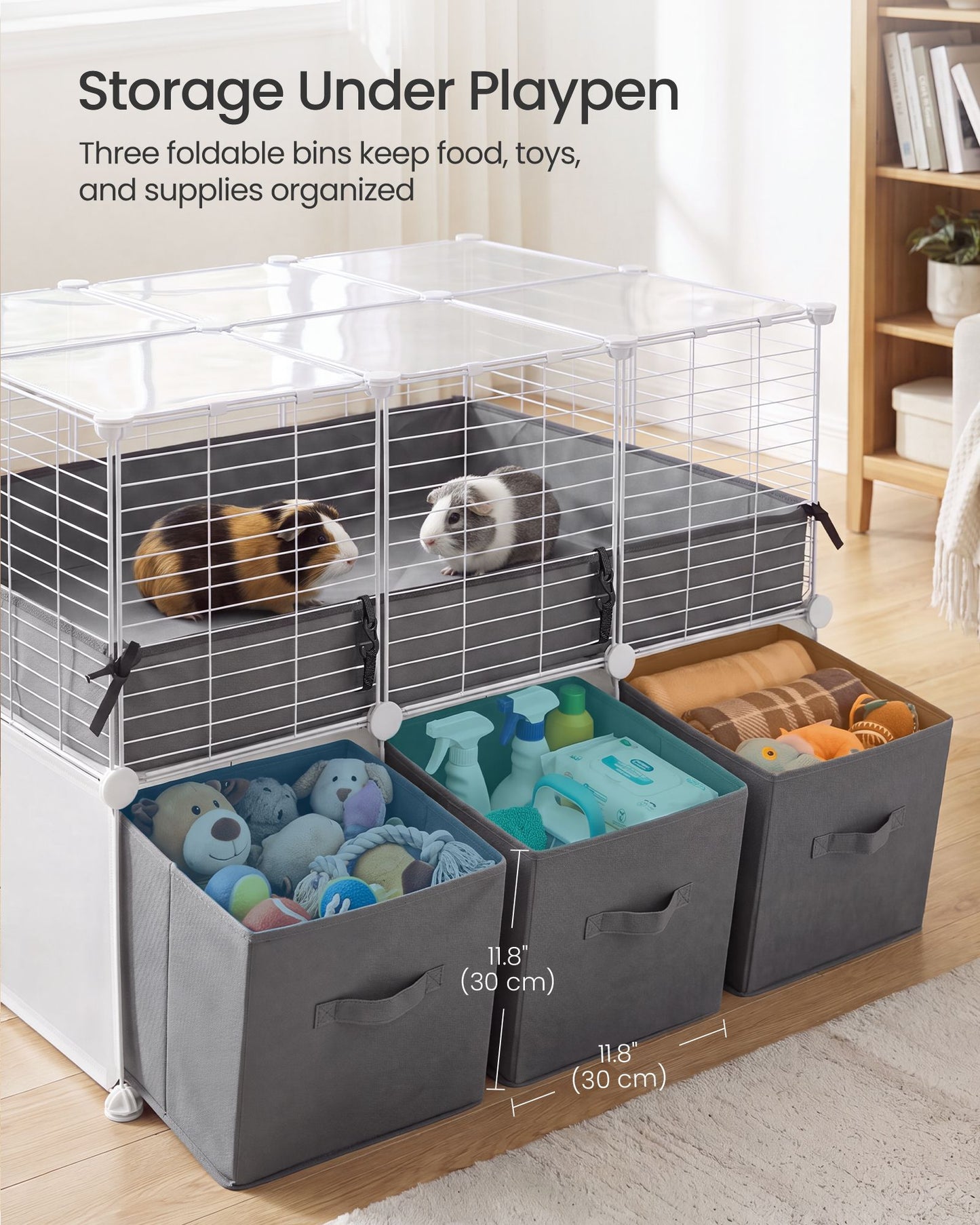 Guinea Pig Cage, 2-Tier with 3 Storage Boxes, Small Animal Playpen, 35.4 x 23.6 x 23.6 inches - image 2