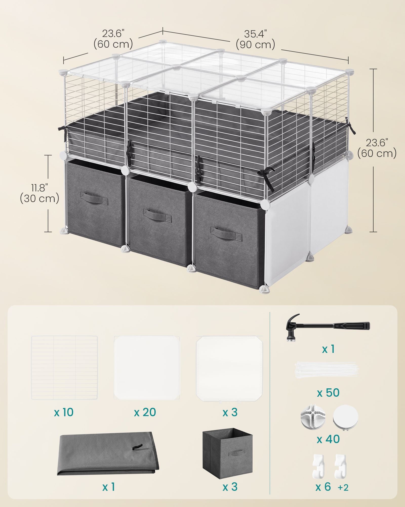 Guinea Pig Cage, 2-Tier with 3 Storage Boxes, Small Animal Playpen, 35.4 x 23.6 x 23.6 inches - image 4