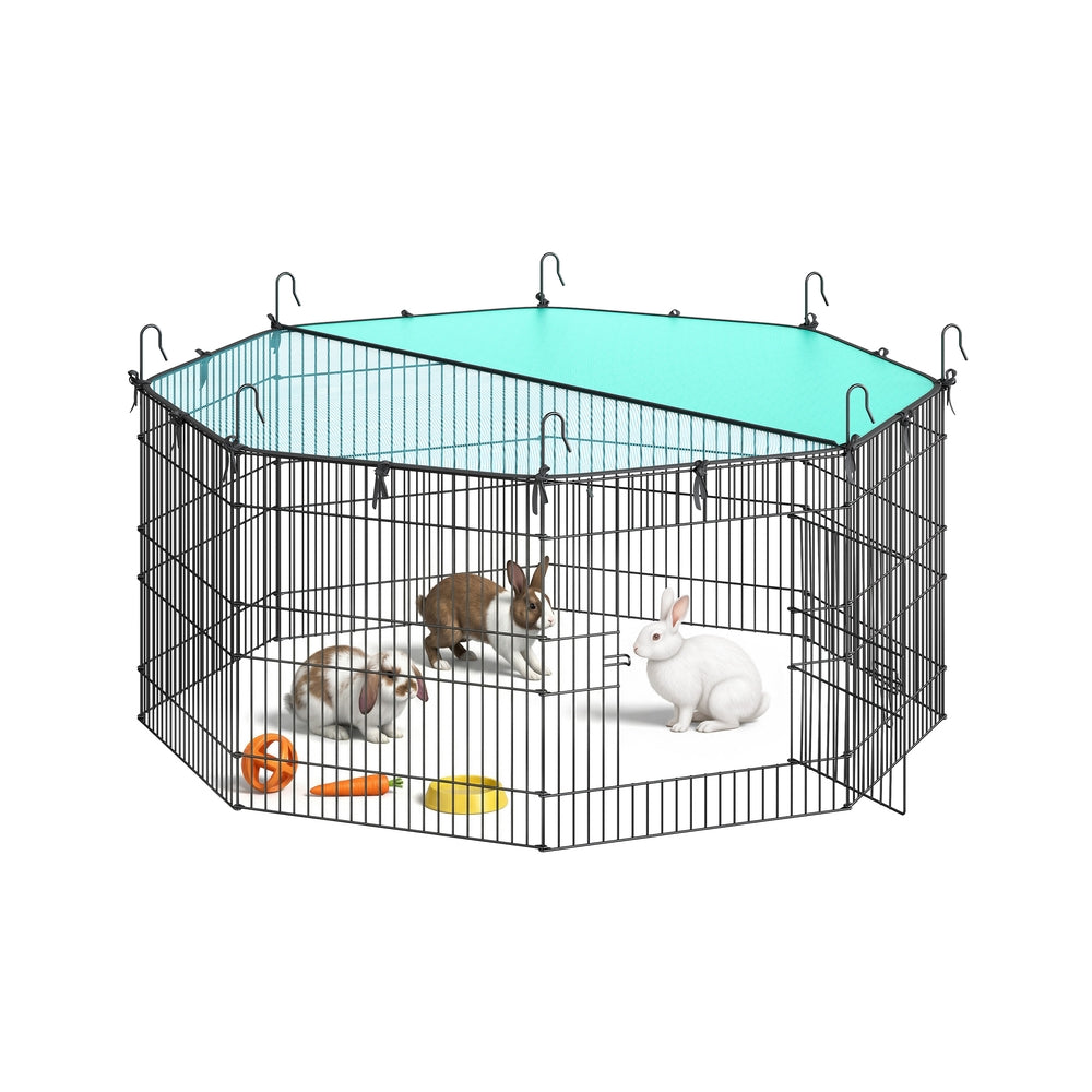 Small Animal Playpen with Roof 8 Panels 138 x 138 x 60 cm Ink Black