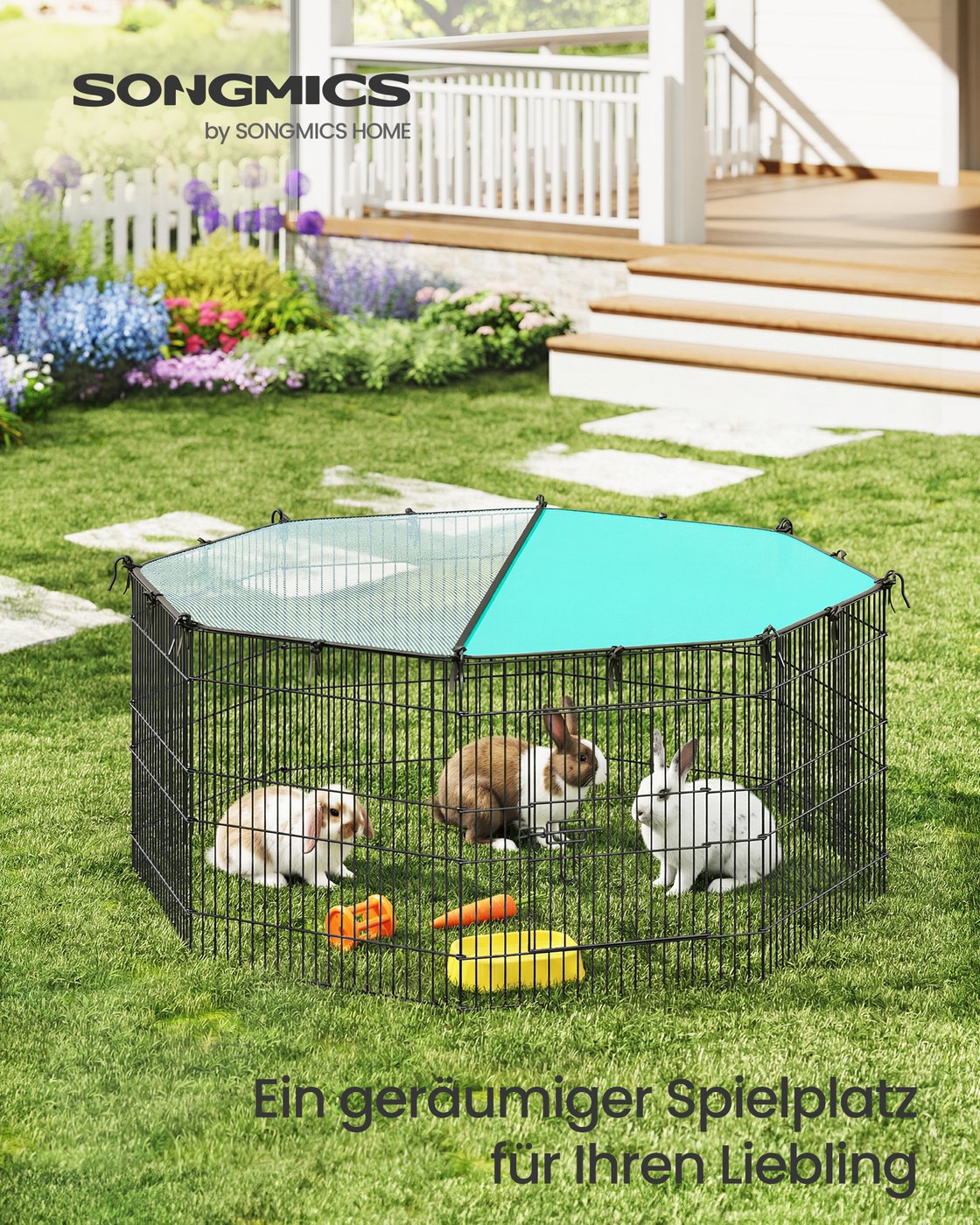 Small Animal Playpen with Roof 8 Panels 138 x 138 x 60 cm Ink Black