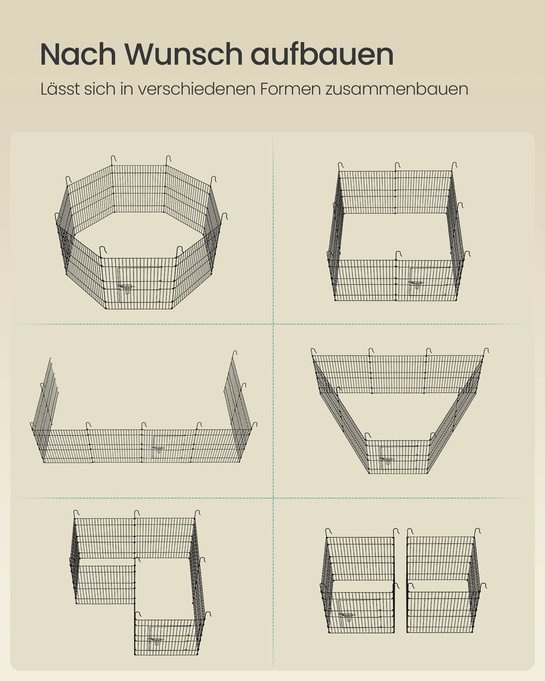 Small Animal Playpen with Roof 8 Panels 138 x 138 x 60 cm Ink Black