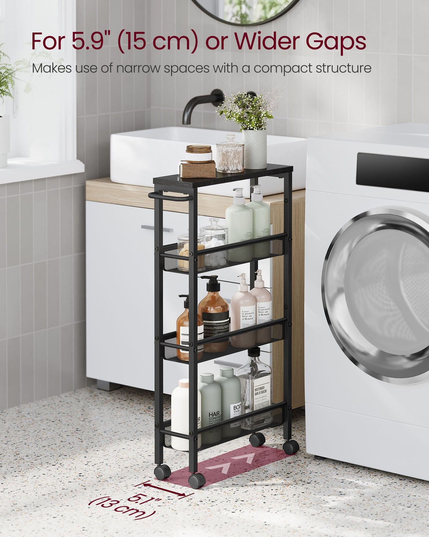 4-Tier Slim Rolling Storage Cart - HWLEXTRA 