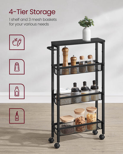 4-Tier Slim Rolling Storage Cart - HWLEXTRA 