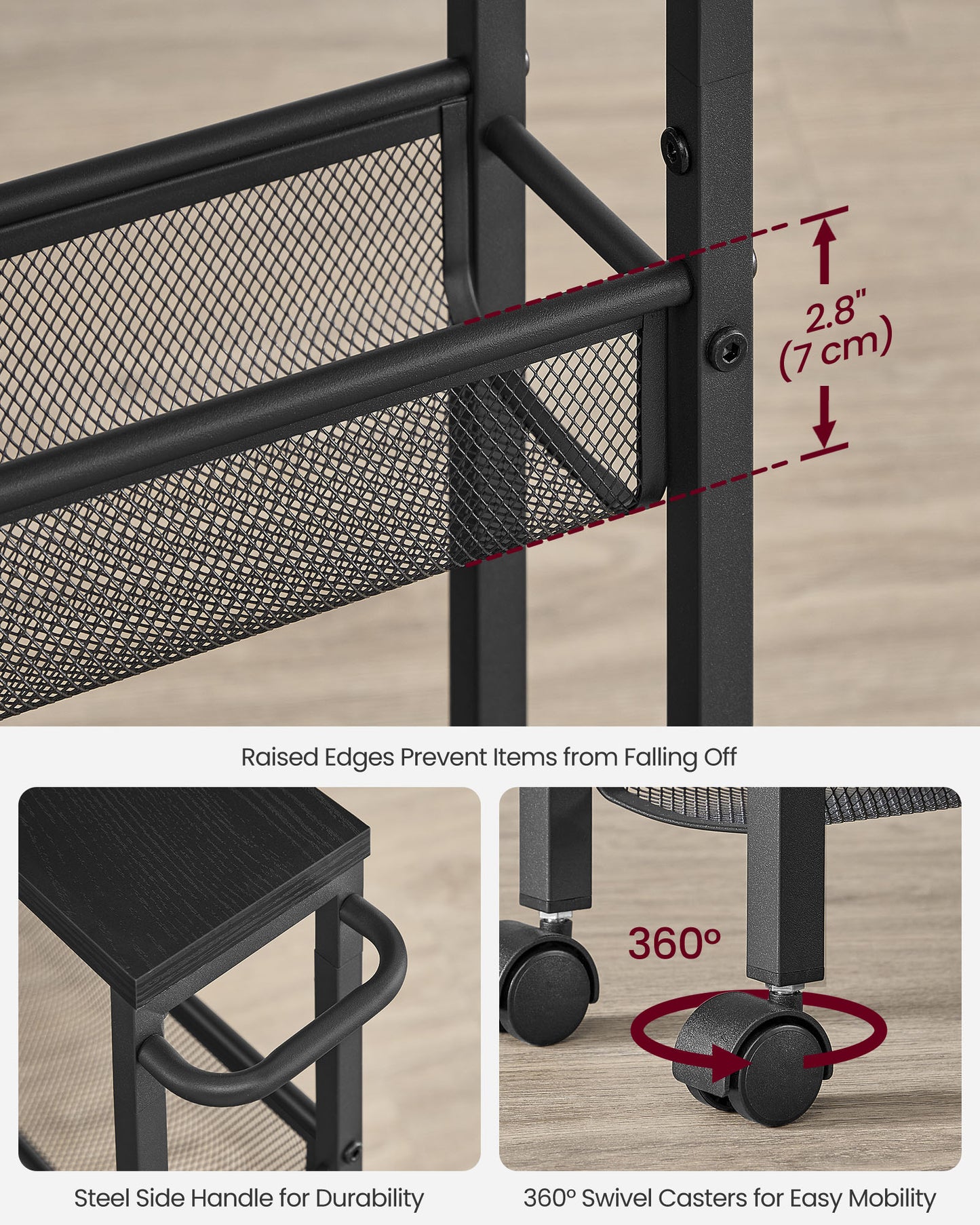 4-Tier Slim Rolling Storage Cart - HWLEXTRA 