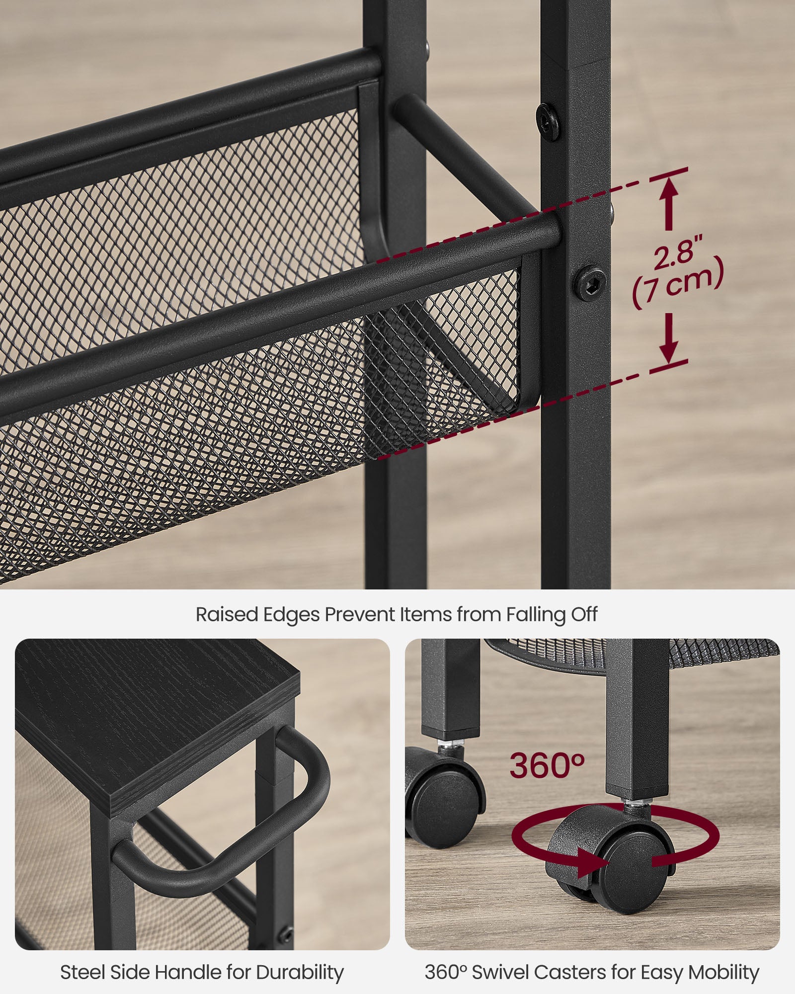 4-Tier Slim Rolling Storage Cart - HWLEXTRA 