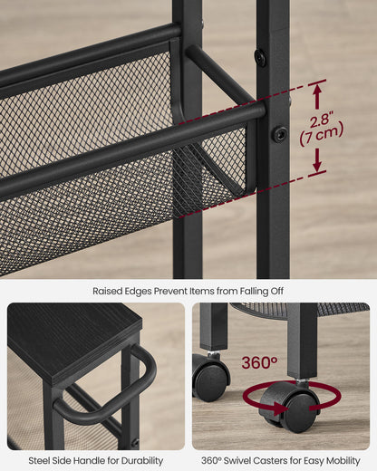 4-Tier Slim Rolling Storage Cart - HWLEXTRA 