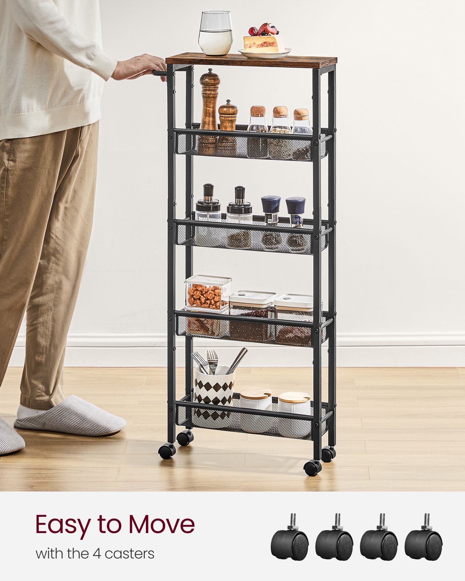 5-Tier Slim Rolling Storage Cart - HWLEXTRA 