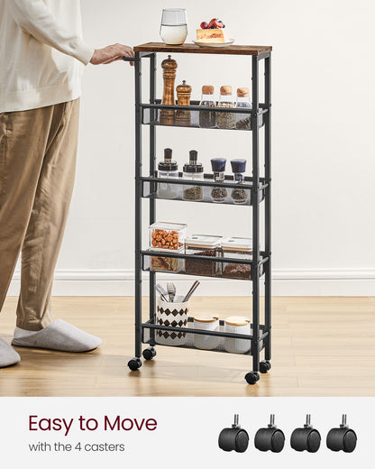 5-Tier Slim Rolling Storage Cart - HWLEXTRA 