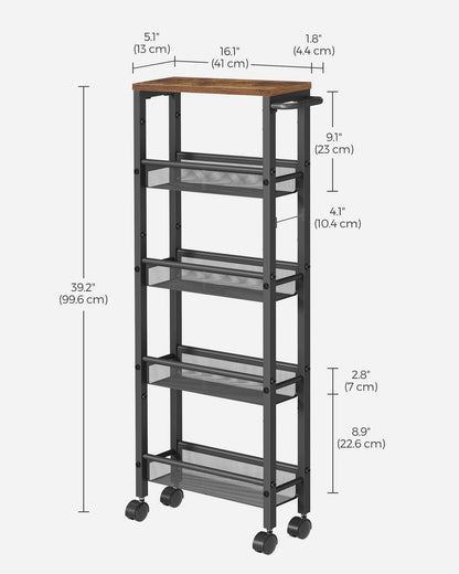 5-Tier Slim Rolling Storage Cart - HWLEXTRA 