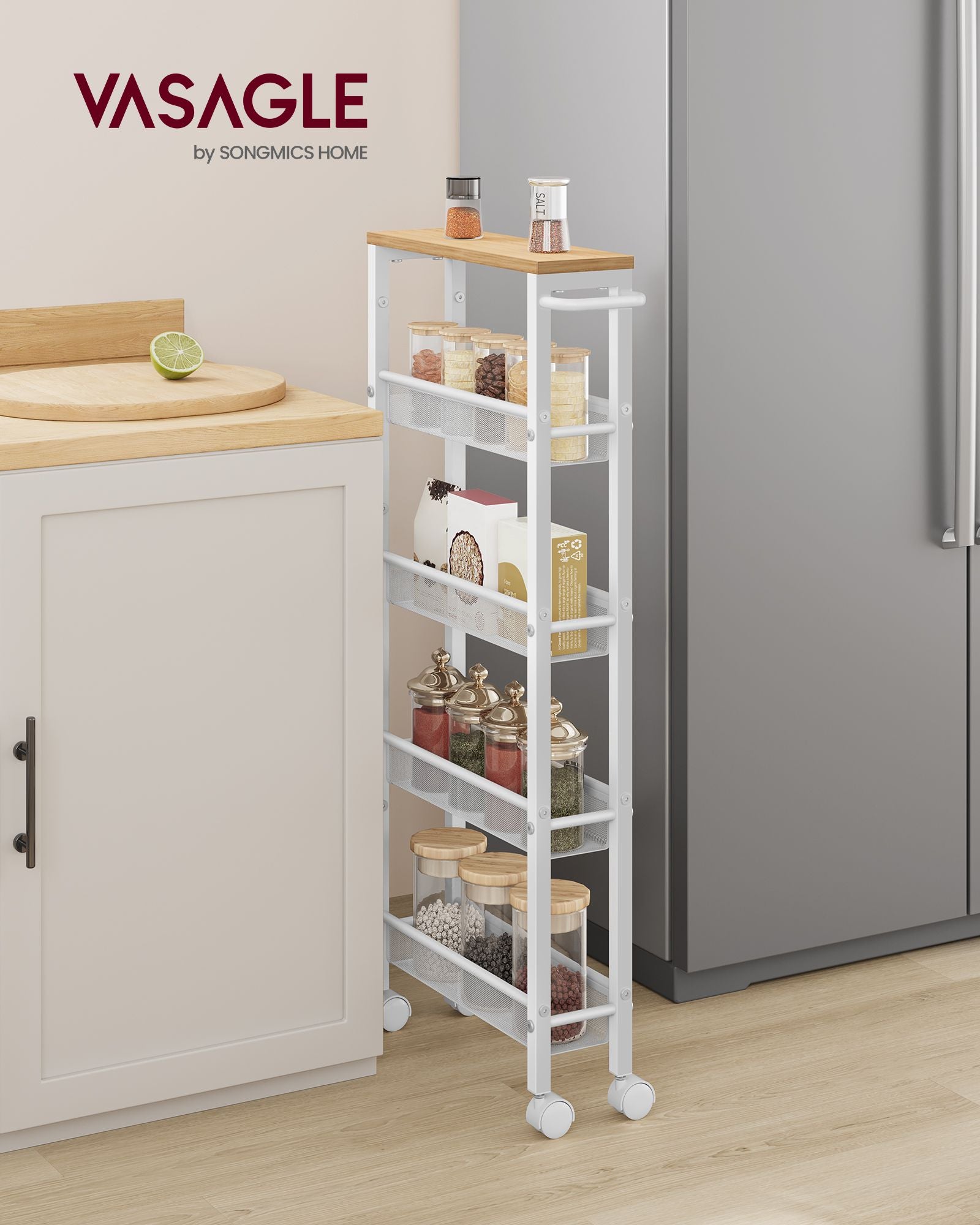 5-Tier Slim Rolling Storage Cart - HWLEXTRA 
