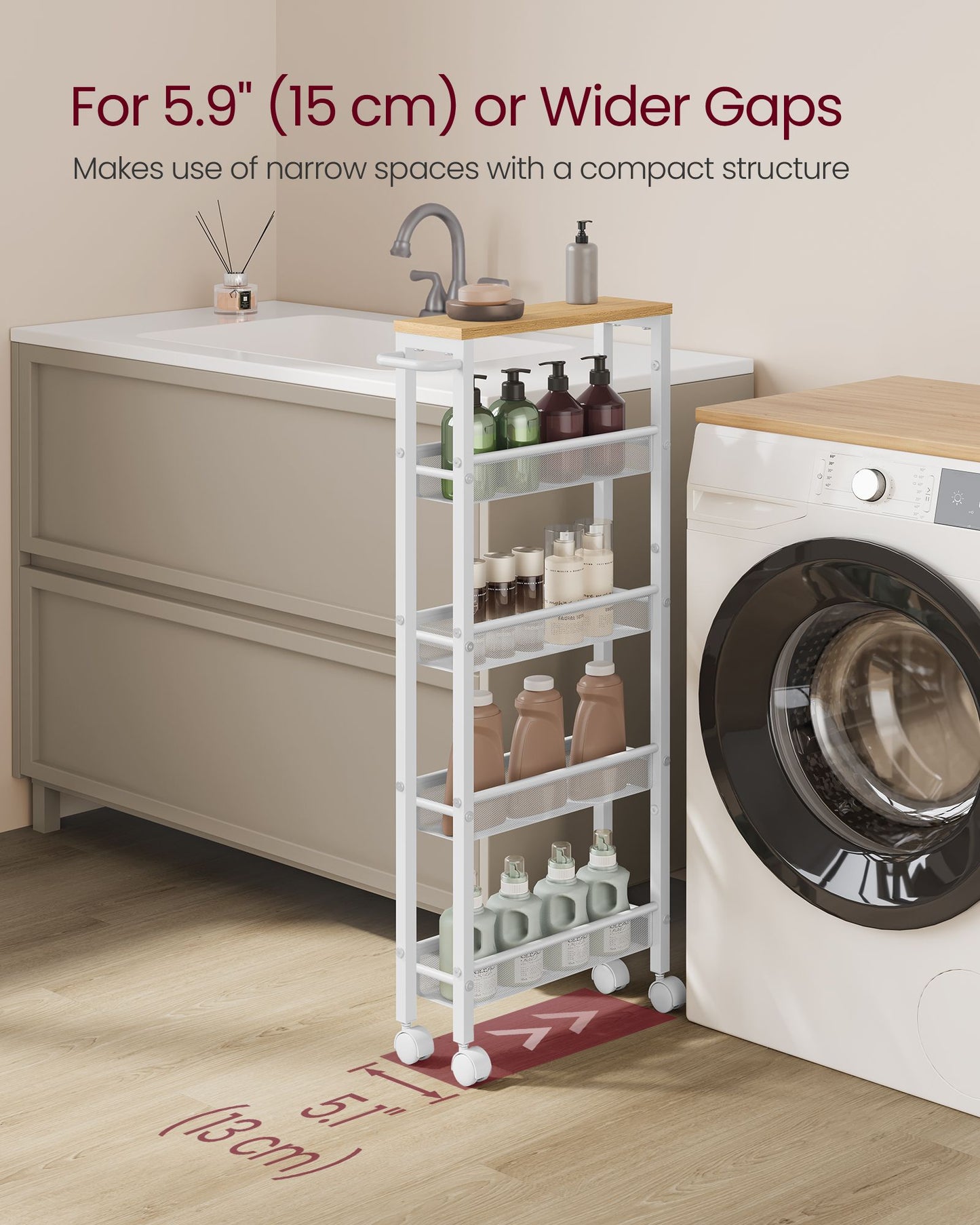 5-Tier Slim Rolling Storage Cart - HWLEXTRA 