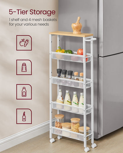 5-Tier Slim Rolling Storage Cart - HWLEXTRA 