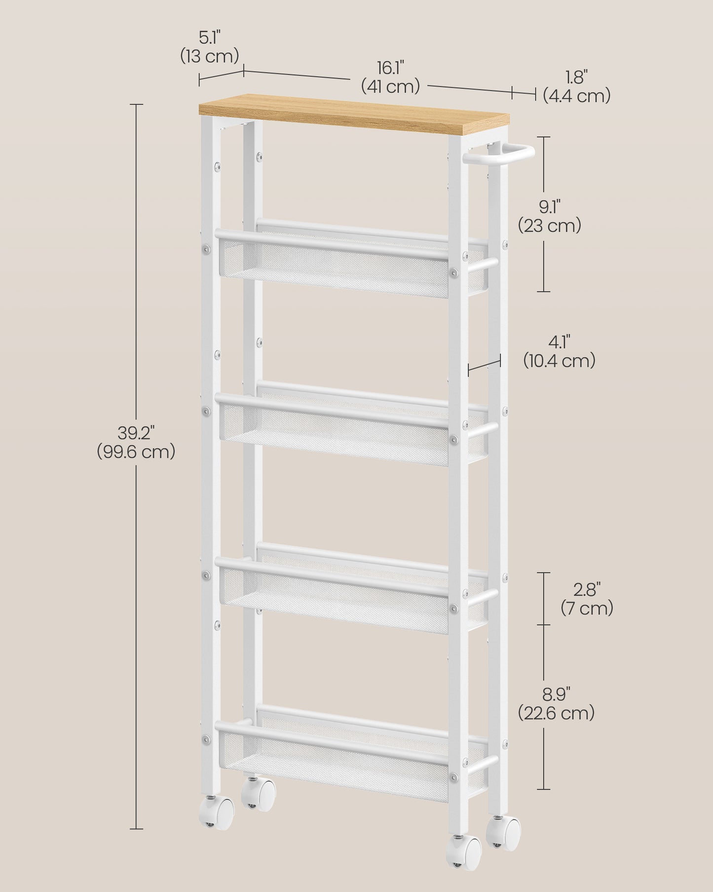 5-Tier Slim Rolling Storage Cart - HWLEXTRA 