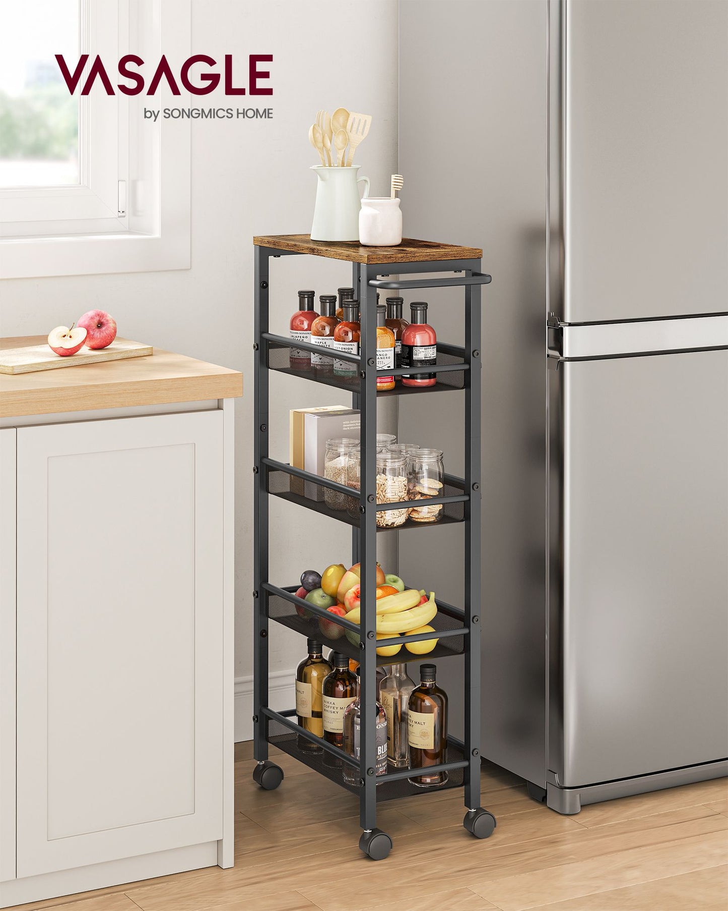 5-Tier Slim Rolling Cart Storage Cart - HWLEXTRA 