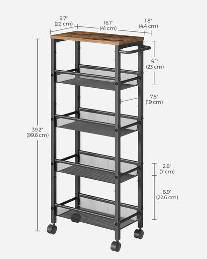 5-Tier Slim Rolling Cart Storage Cart - HWLEXTRA 