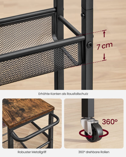 6-Tier Narrow Rolling Kitchen Cart — Rustic Brown and Matte Black