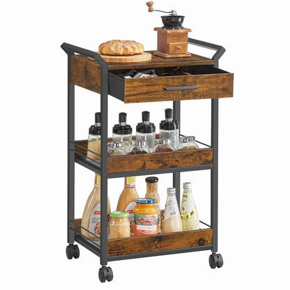 3-Tier Rolling Utility Cart with Table Top, Handles