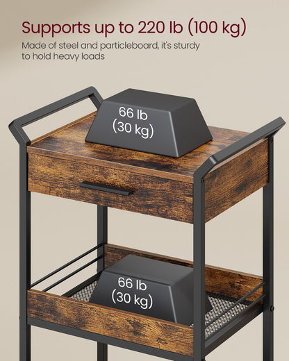 3-Tier Rolling Utility Cart with Table Top, Handles - HWLEXTRA 