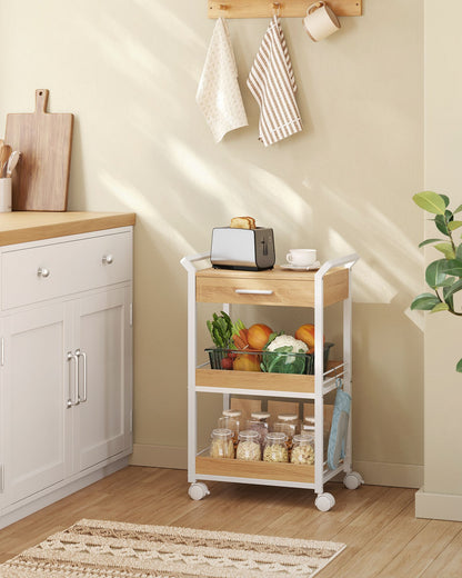 3-Tier Rolling Utility Cart with Table Top, Handles - HWLEXTRA 