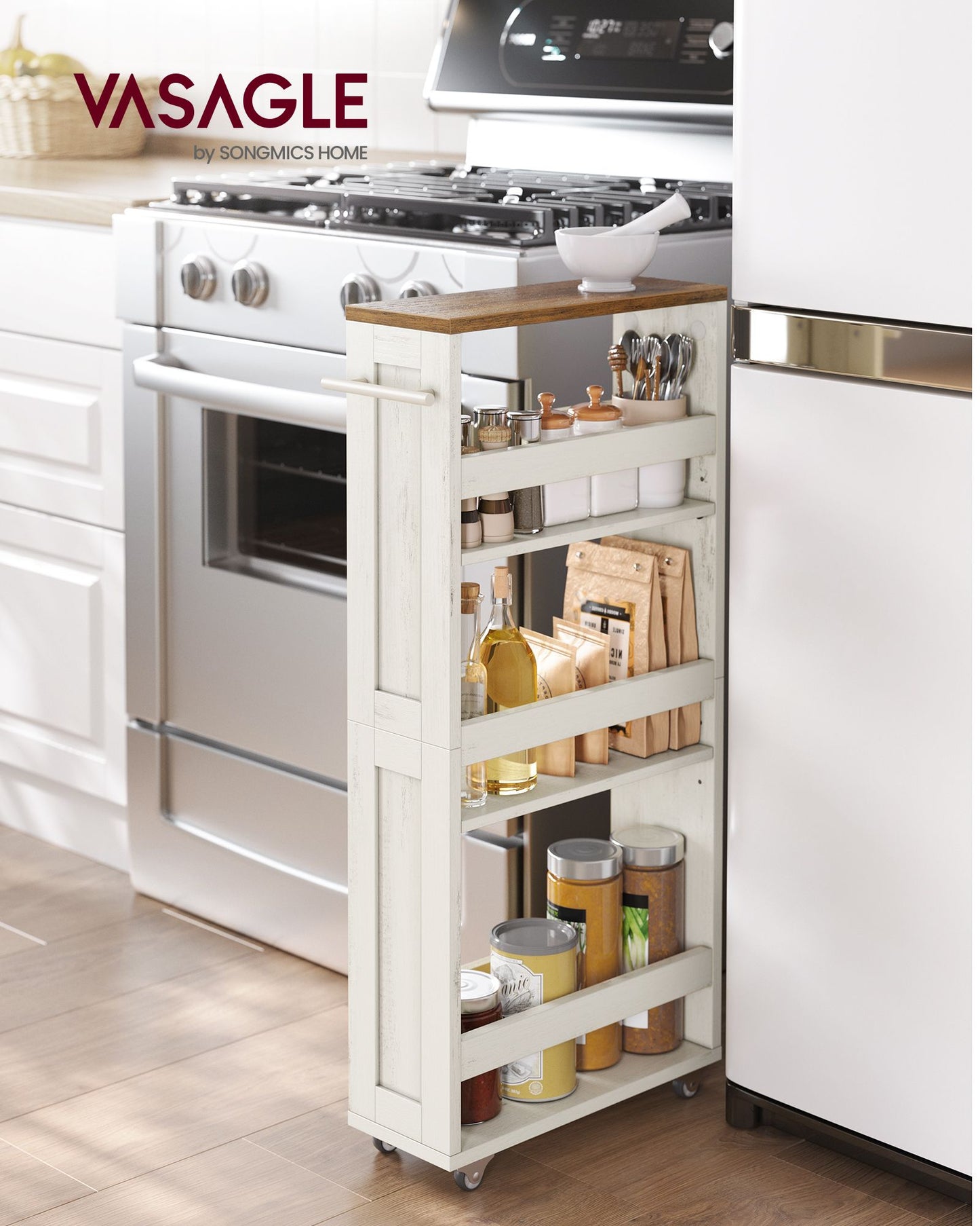 4-Tier Slide-Out Storage Cart, Slim Kitchen Cart for Small Spaces