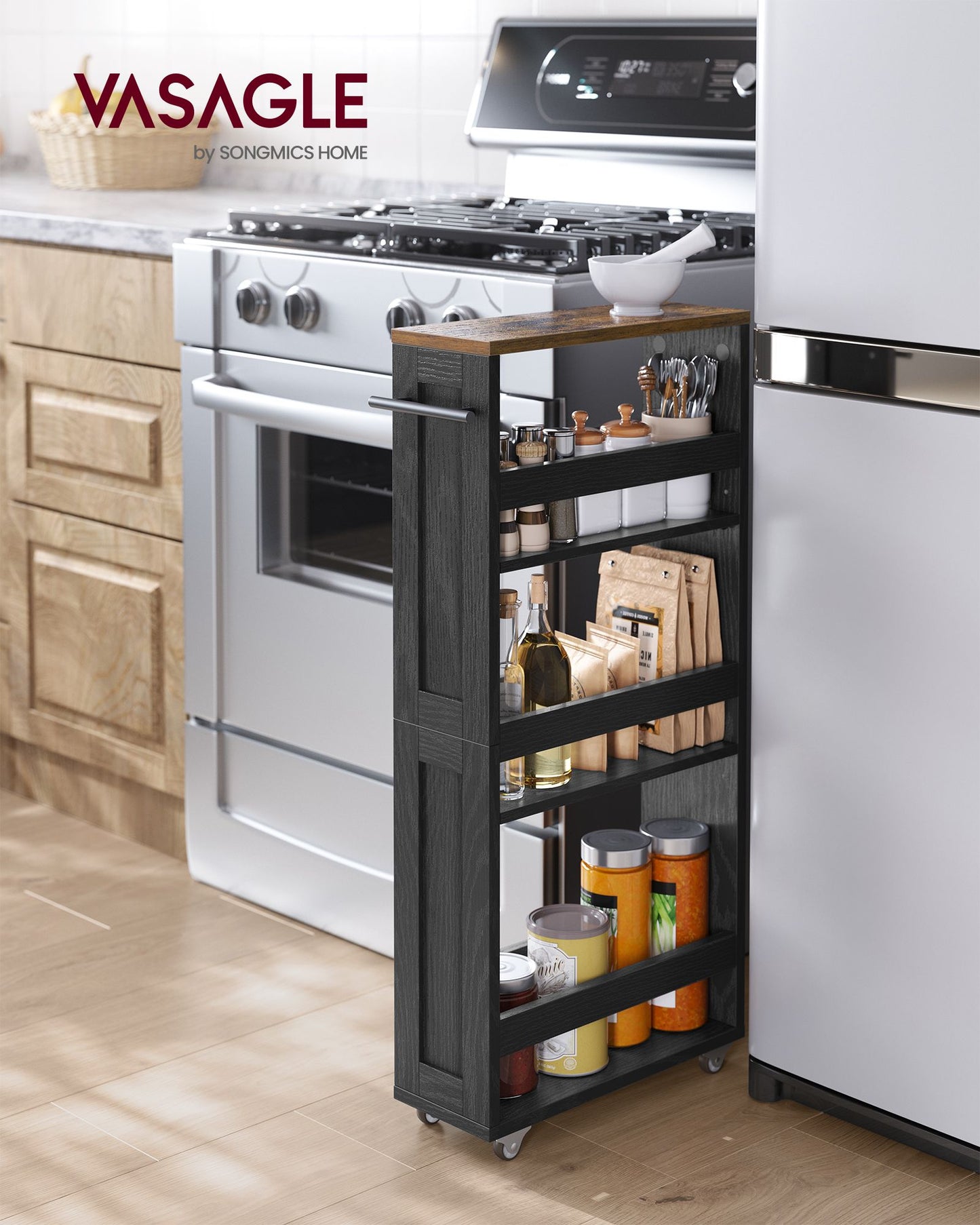 4-Tier Slide-Out Storage Cart, Slim Kitchen Cart for Small Spaces