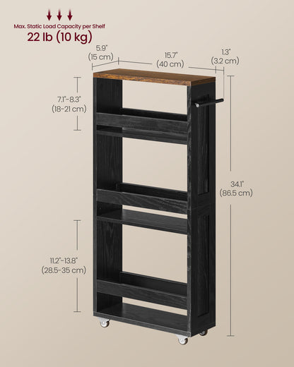 4-Tier Slide-Out Storage Cart, Slim Kitchen Cart for Small Spaces