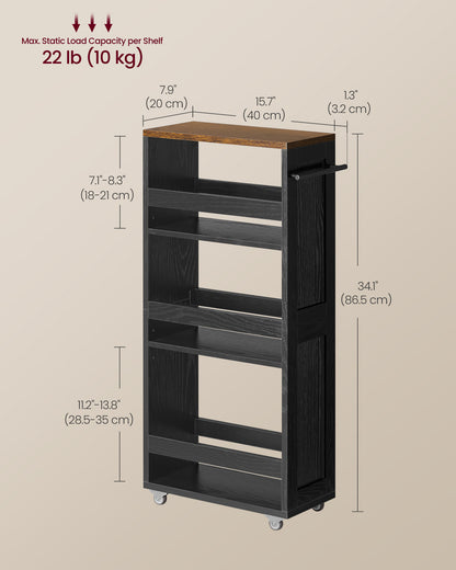 4-Tier Slide-Out Storage Cart, Slim Kitchen Cart for Small Spaces