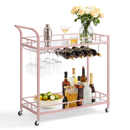 Home Bar Serving Cart with 2 Mirrored Shelves