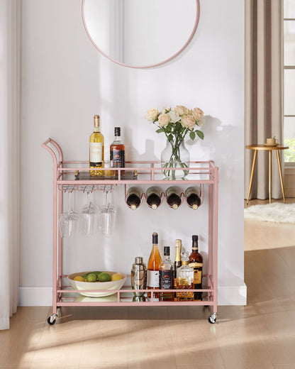 Home Bar Serving Cart with 2 Mirrored Shelves