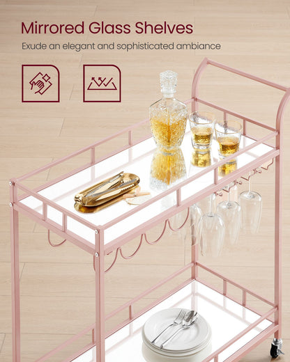 Home Bar Serving Cart with 2 Mirrored Shelves