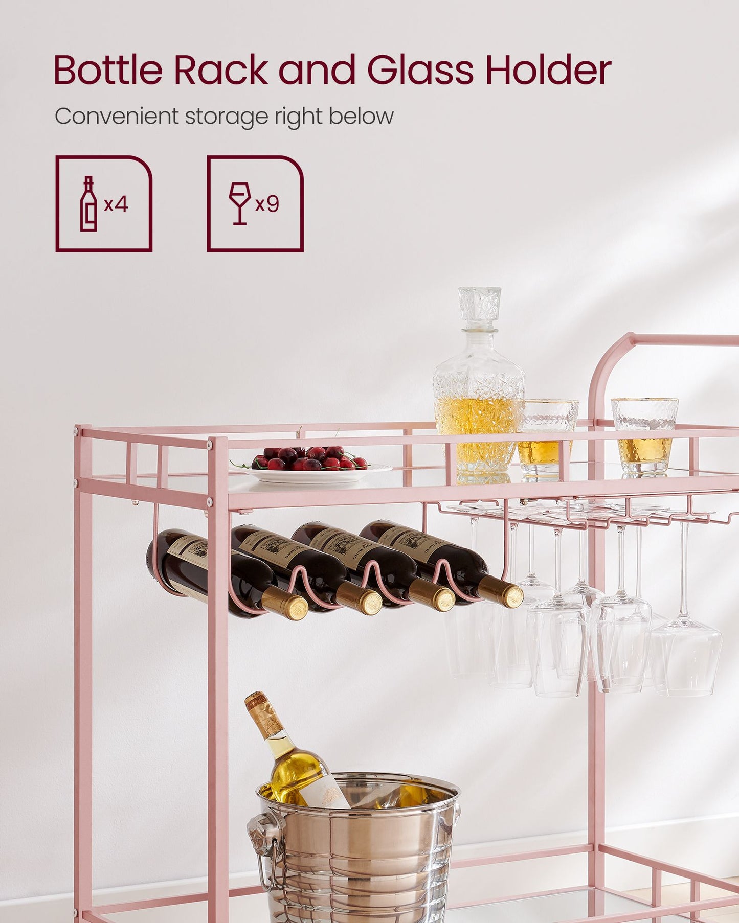Home Bar Serving Cart with 2 Mirrored Shelves