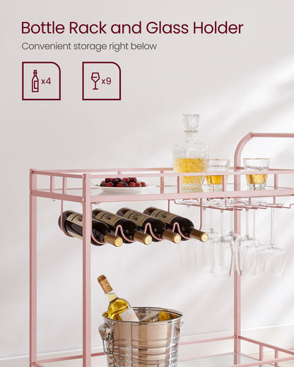 Home Bar Serving Cart with 2 Mirrored Shelves