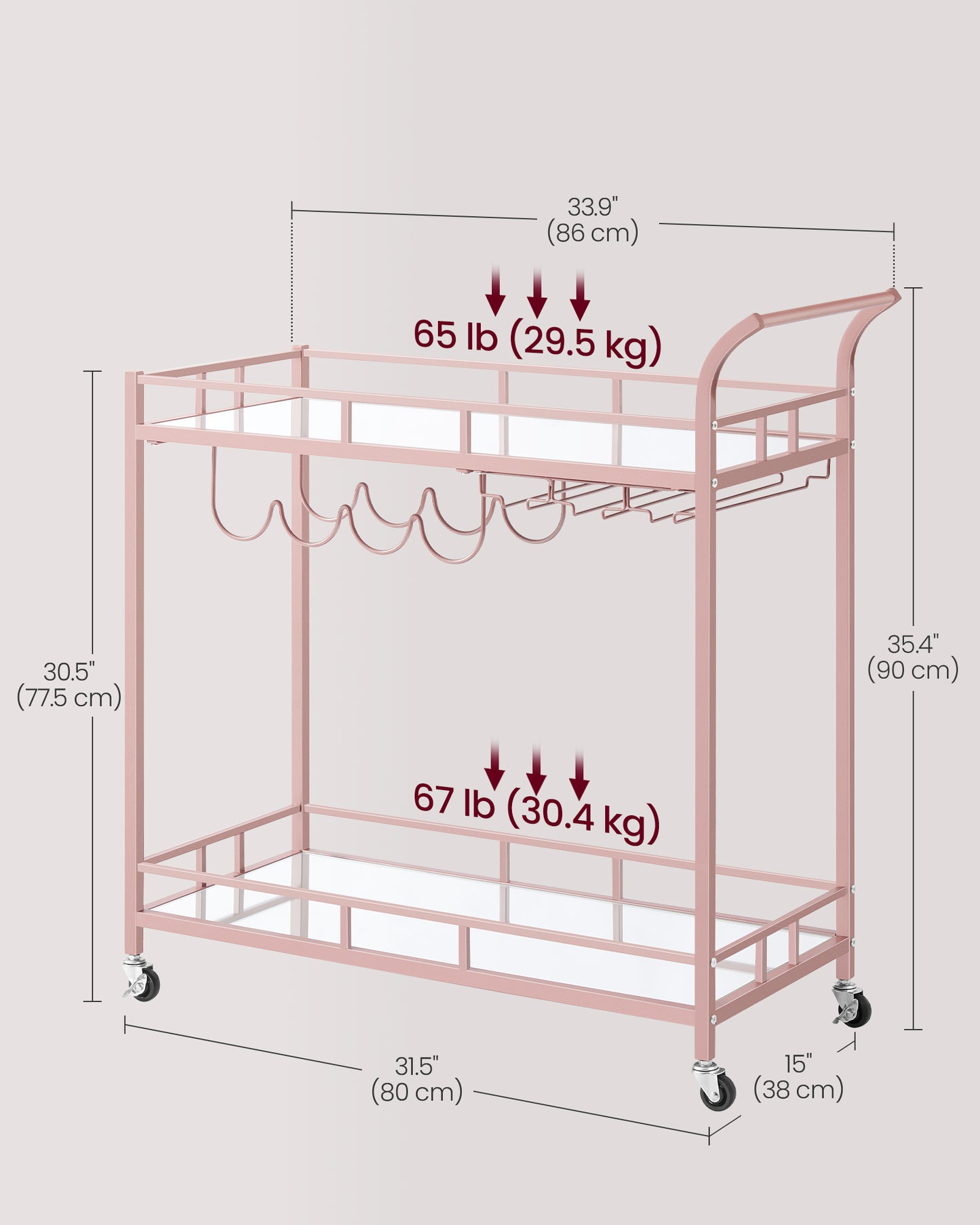 Home Bar Serving Cart with 2 Mirrored Shelves