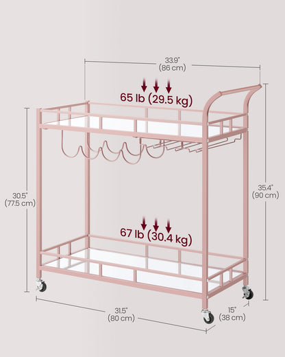 Home Bar Serving Cart with 2 Mirrored Shelves