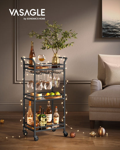 Small Bar Cart With 3-Tier Mirrored Shelf