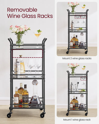 Small Bar Cart With 3-Tier Mirrored Shelf