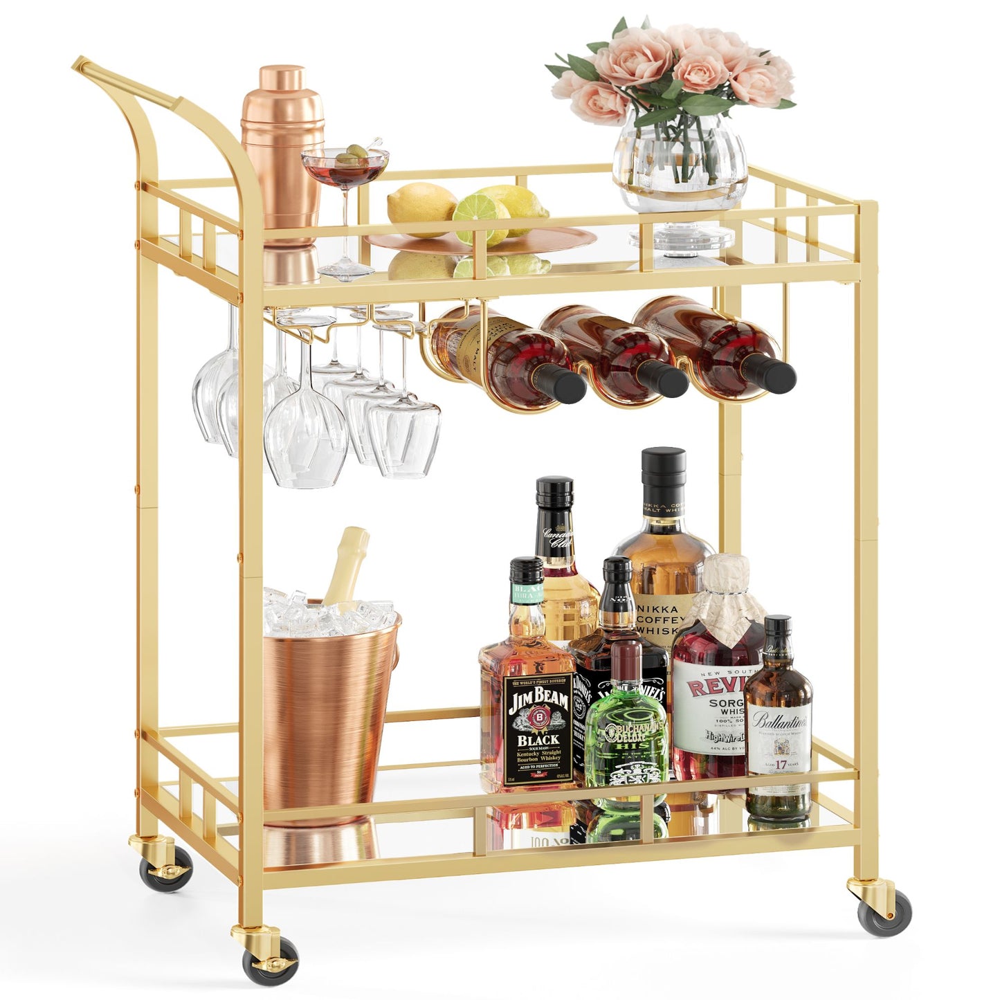 Home Bar Serving Cart with 2 Mirrored Shelves