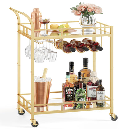 Home Bar Serving Cart with 2 Mirrored Shelves