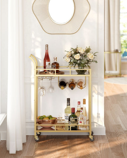 Home Bar Serving Cart with 2 Mirrored Shelves