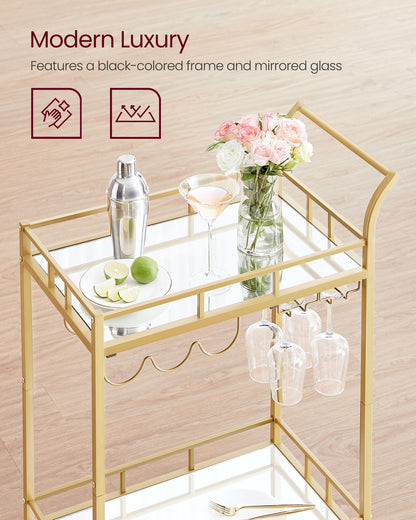 Home Bar Serving Cart with 2 Mirrored Shelves
