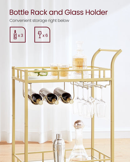 Home Bar Serving Cart with 2 Mirrored Shelves