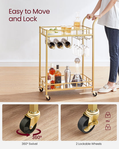 Home Bar Serving Cart with 2 Mirrored Shelves