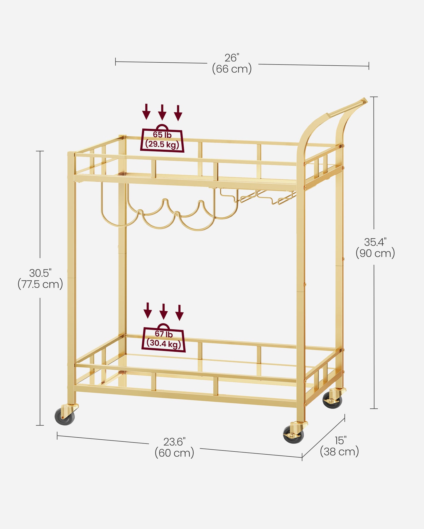 Home Bar Serving Cart with 2 Mirrored Shelves