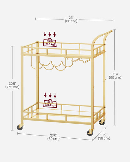 Home Bar Serving Cart with 2 Mirrored Shelves