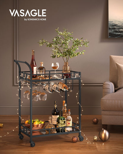 Home Bar Serving Cart with 2 Mirrored Shelves